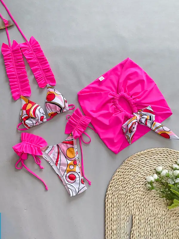Layered Ruffled Edge Split Bikini Swim Set