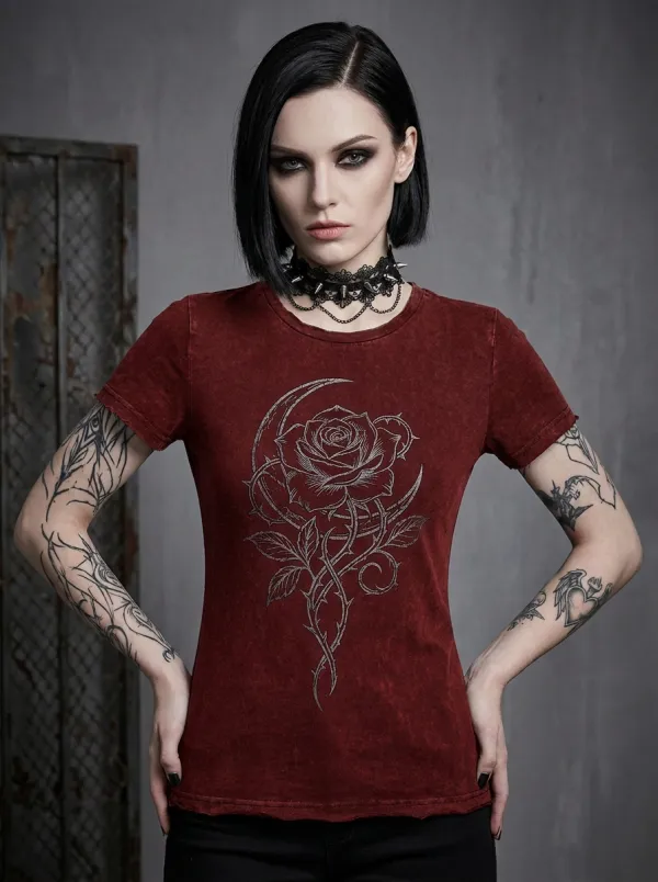 Underground Rose Moon Profile Women's Gothic T-Shirt