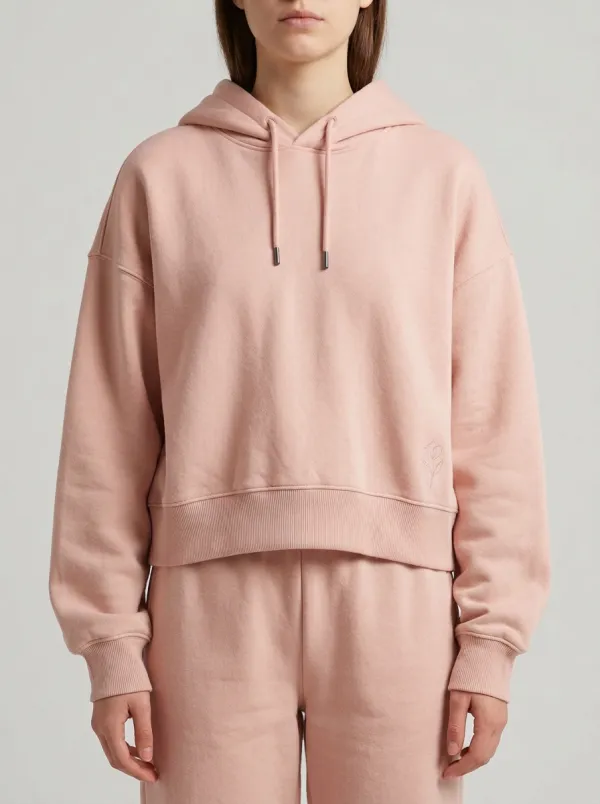 Women's Minimalist Floral Embroidered Beige Cropped Hoodie