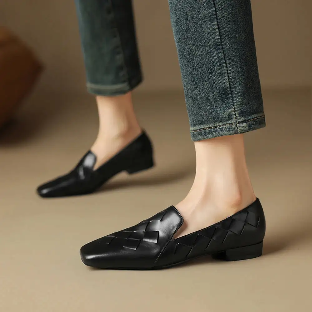 Slip On Block Heel Woven Pumps