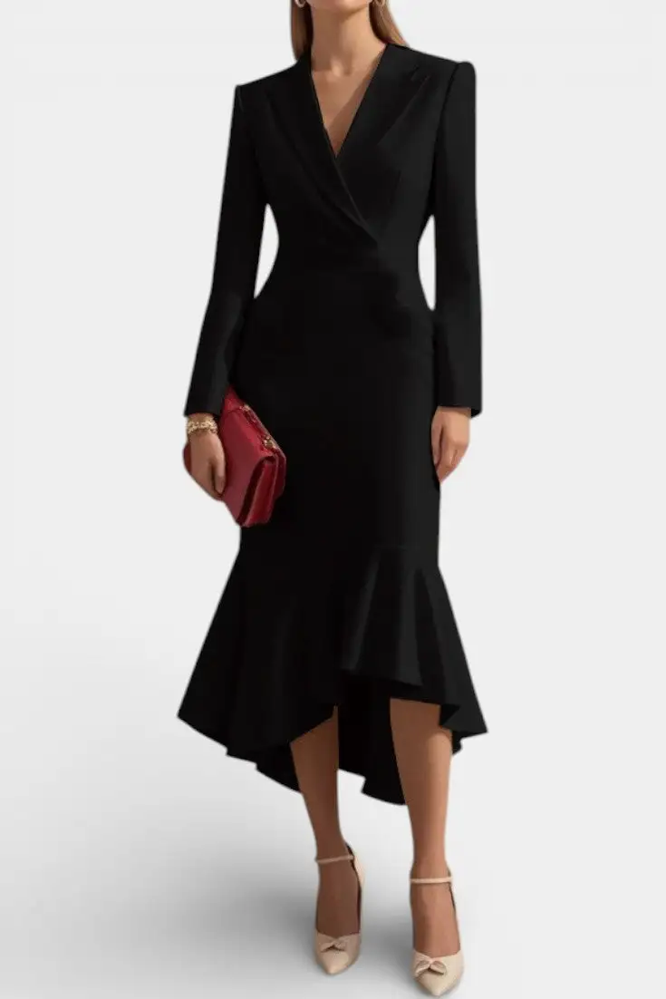 Tailored Ruffled Midi Dress