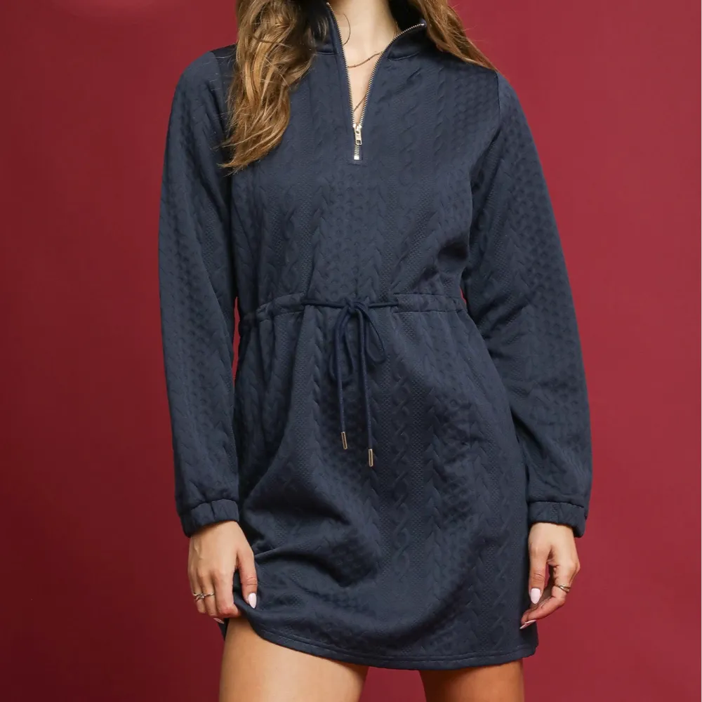 Classic Long Sleeve Collared Half Zip Knit Dress