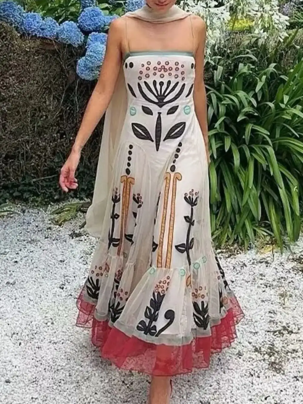 Square Neck Ruffle Maxi Dress