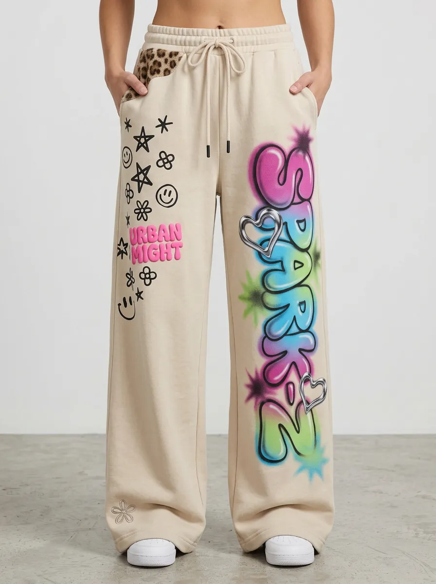 Women's Streetwear Graffiti Heart Star Printed Jogger Pants