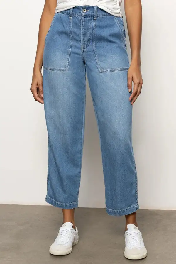 Women's Light Wash Denim Chino Pants