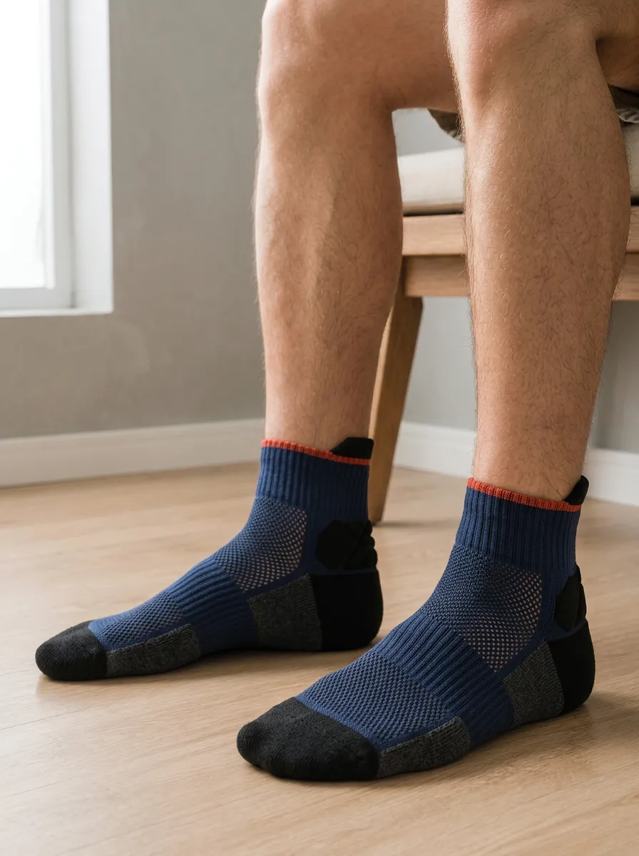 Men's Athletic Performance Blue Black Mesh Printed Socks