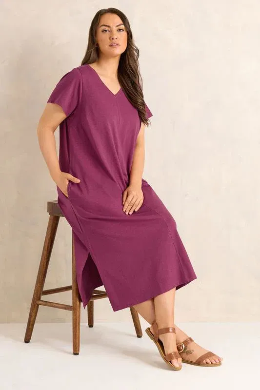 ESSENTIAL Curve 2 Pack Black & Berry Red Cotton Midi Dress