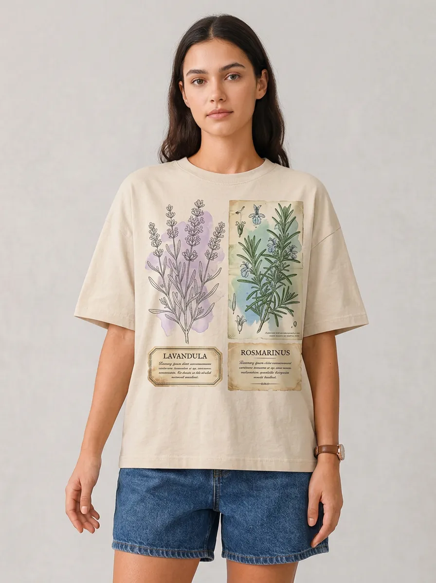 Women's Botanical Lover Lavender Rosemary Printed T-shirt