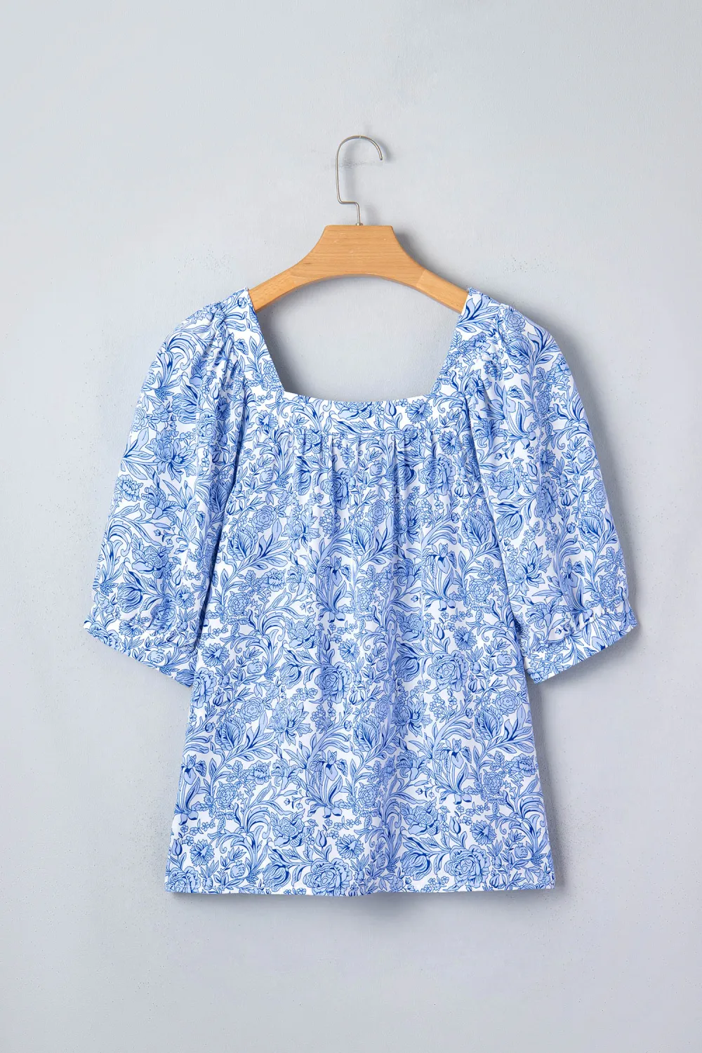 Sky Blue Square Neck Short Sleeve Blouse