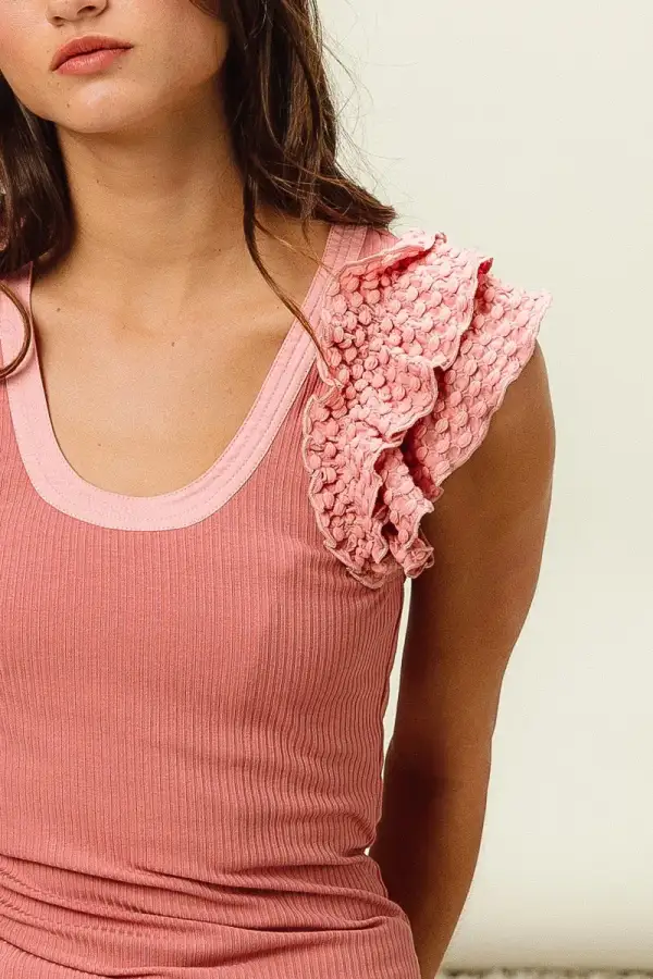Rib Knit With Textured Ruffled Top
