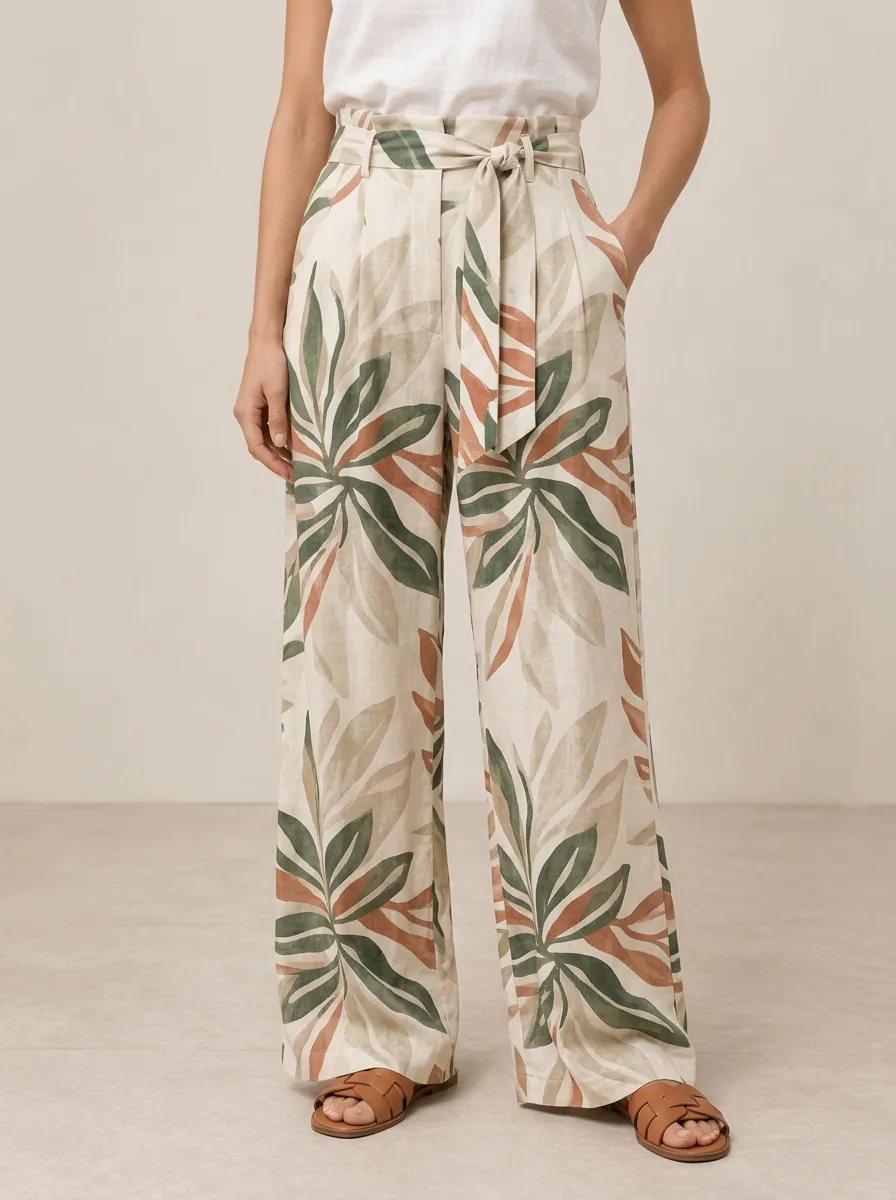 Women's Elegant Casual Botanical High Waist Printed Pants