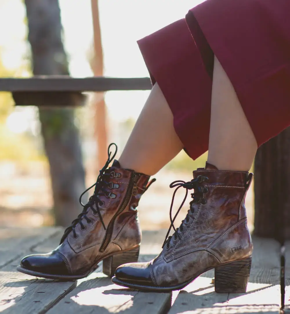 Cap-Toe Side-Zip Lace-Up Boots