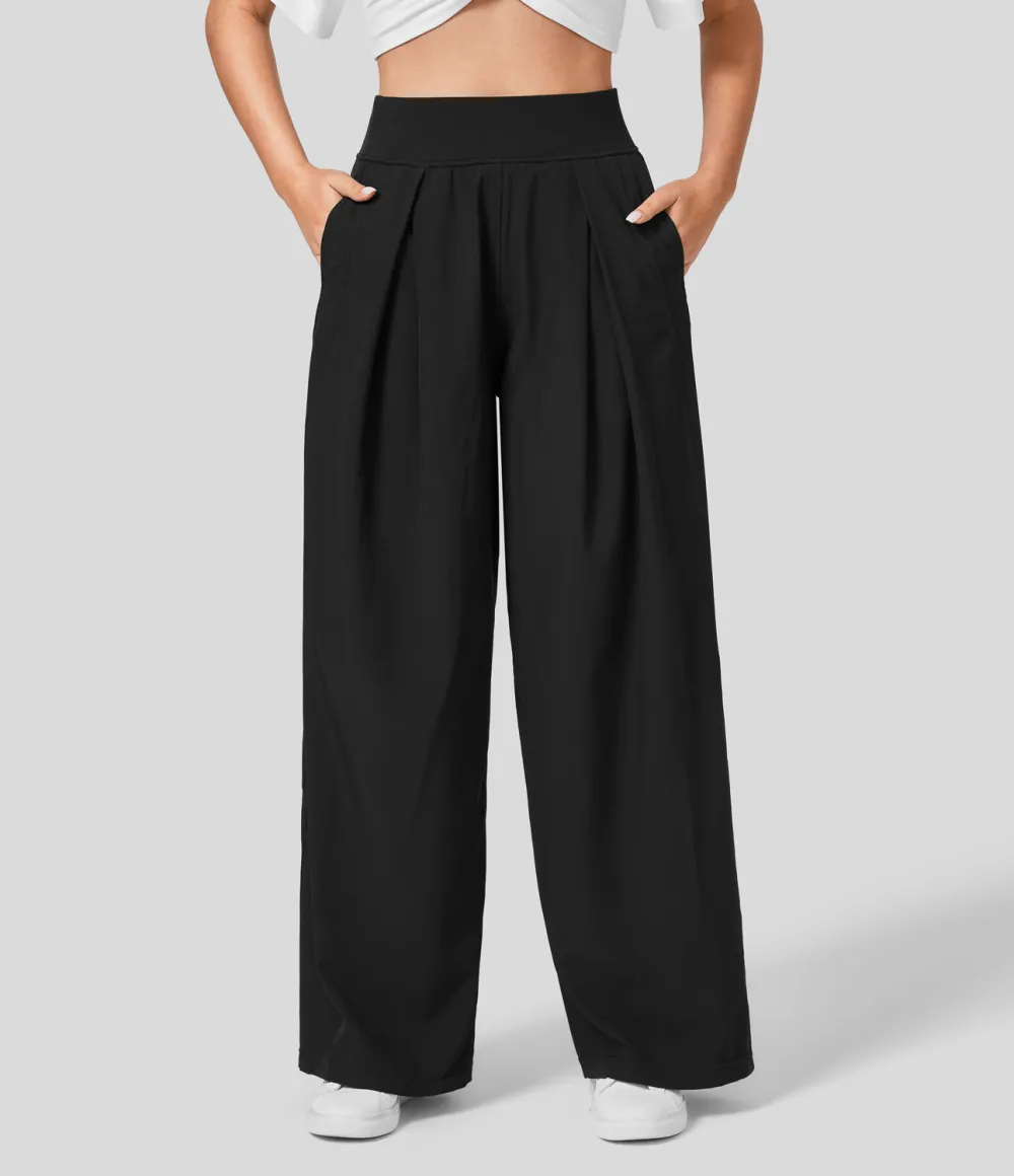Mid Rise Side Pocket Wide Leg Casual Pants