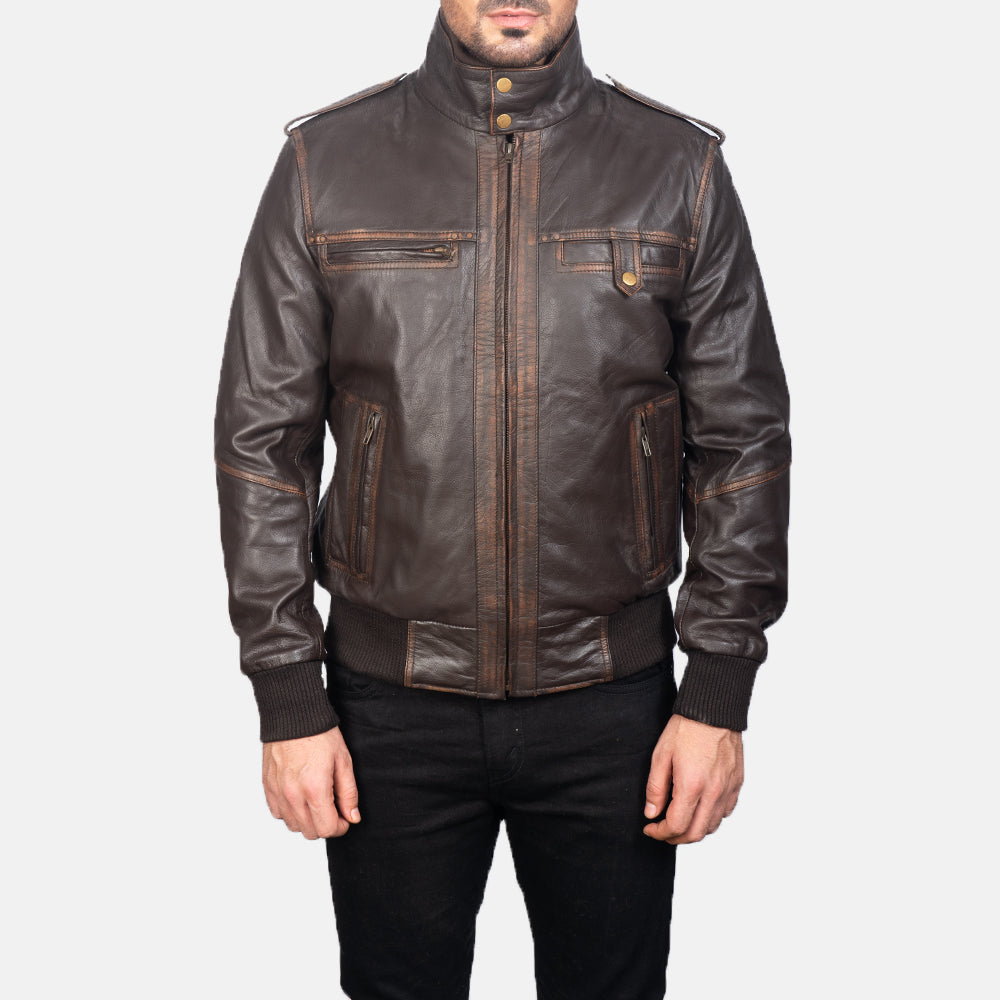 Men's Classic Textured Bomber Leather Jacket
