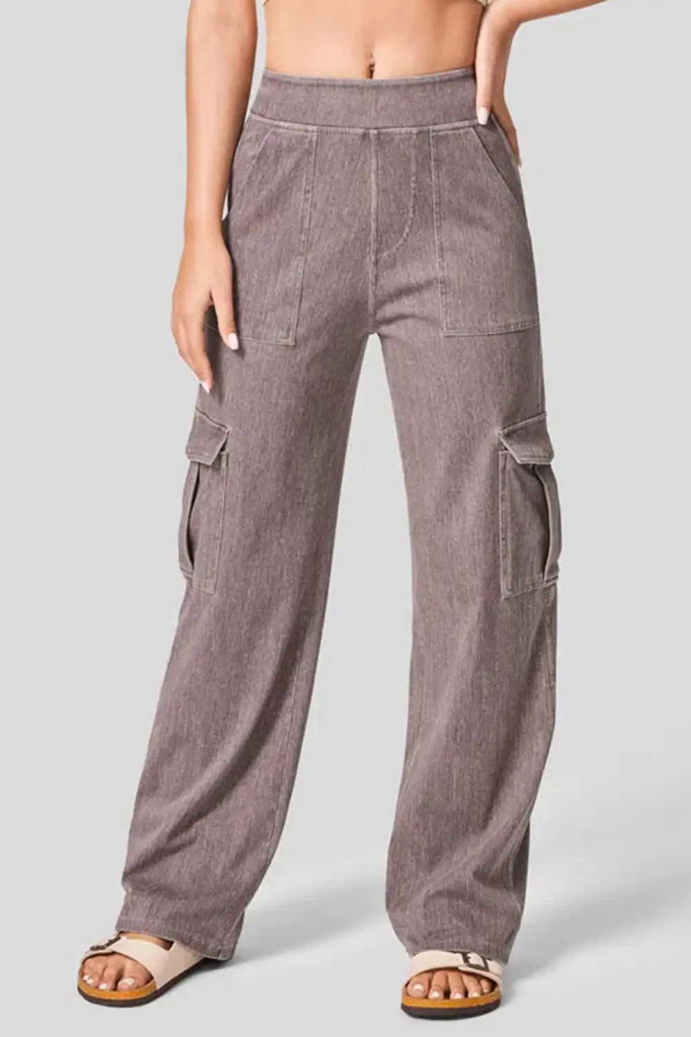 Refined High-Waist Washed Pocketed Stretch Straight Leg Jeans