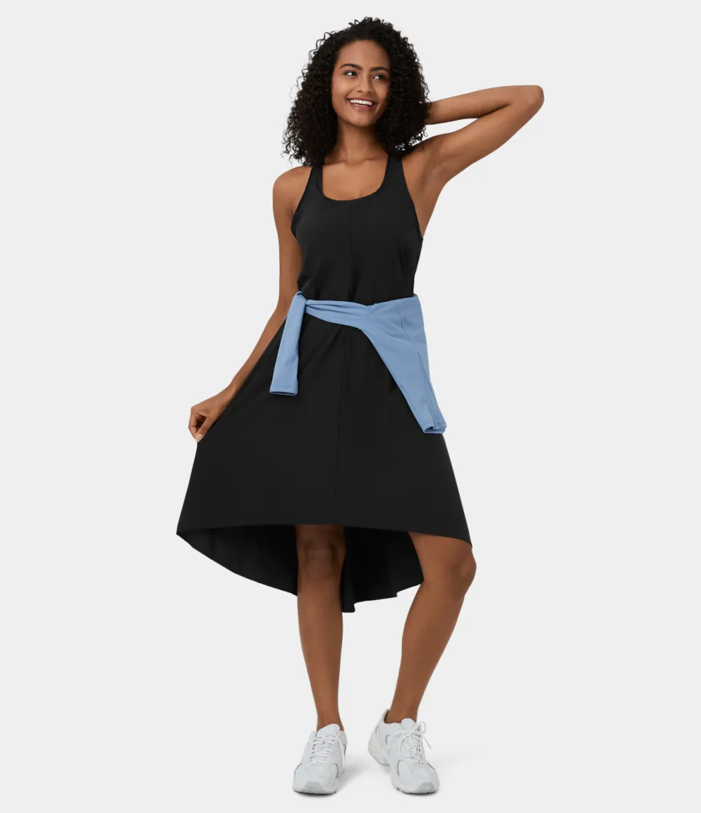 Breezeful Backless Racerback Side Pocket High Low Flowy Midi Quick Dry Casual Dress