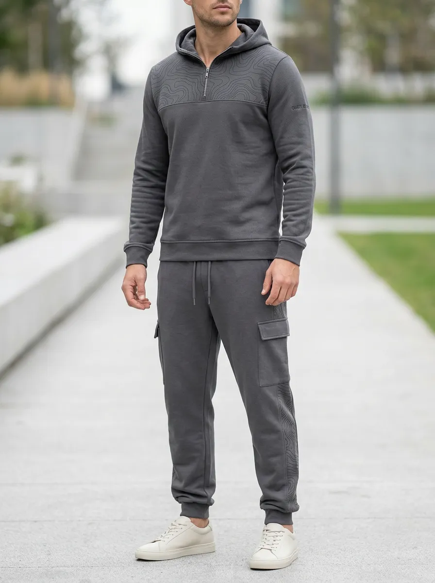 Men's Modern Outdoor Adventure Topographic Print Jogger Set