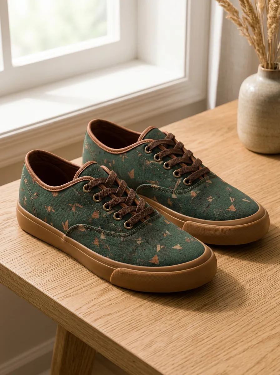 Men's Geometric Pattern Forest Green Printed Canvas Shoes