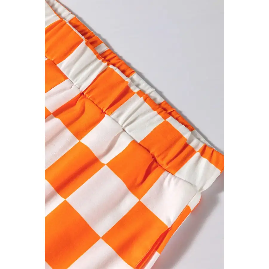 Checkerboard V Neck Loose Tee and Shorts Set
