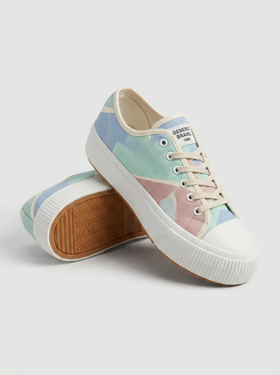 Women's Pastel Camo Pattern Printed Canvas Sneakers