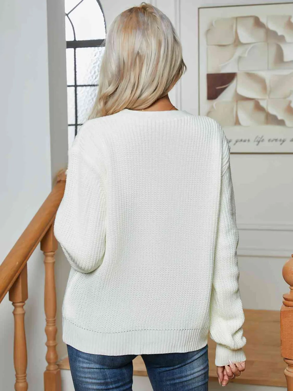Button-Up V-Neck Long-Sleeve Cardigan