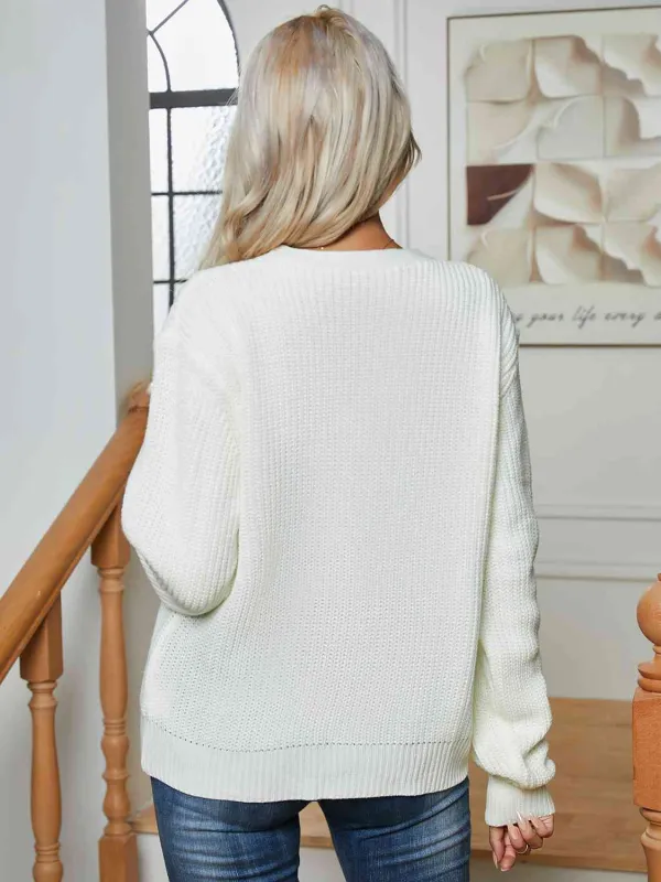 Button-Up V-Neck Long-Sleeve Cardigan