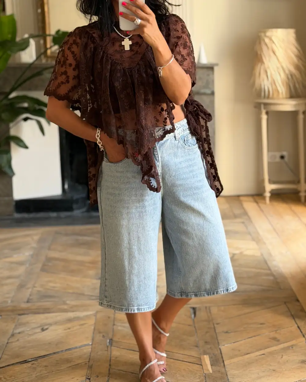 Sleek Cotton Lace-Trim Blouse