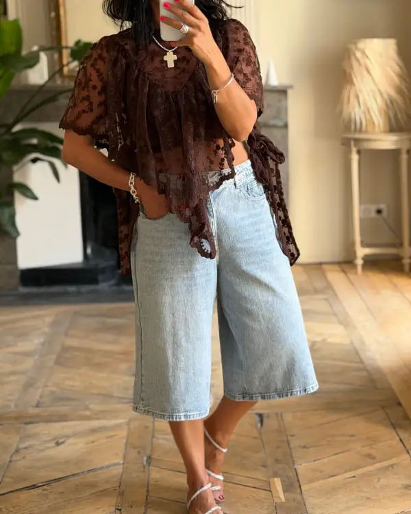 Sleek Cotton Lace-Trim Blouse