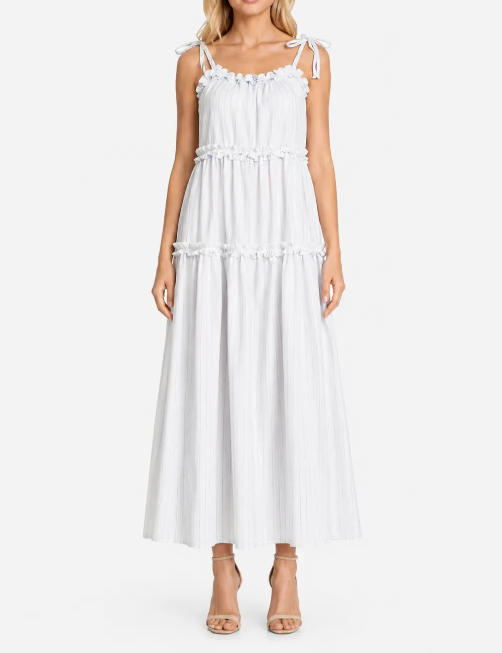 D Appliqu Solid Color Tiered Hem Maxi Dress