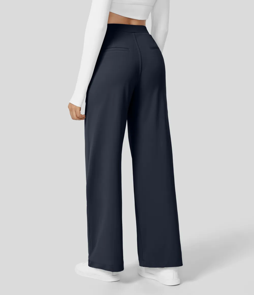 2026🔥  High Waisted Plicated Side Pocket Straight Leg Work Pants