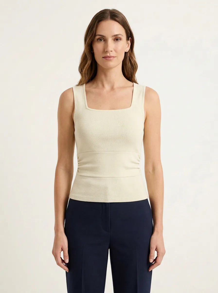Square-Neck Ribbed Peplum Tank Top
