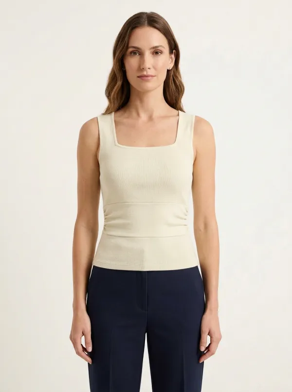 Square-Neck Ribbed Peplum Tank Top