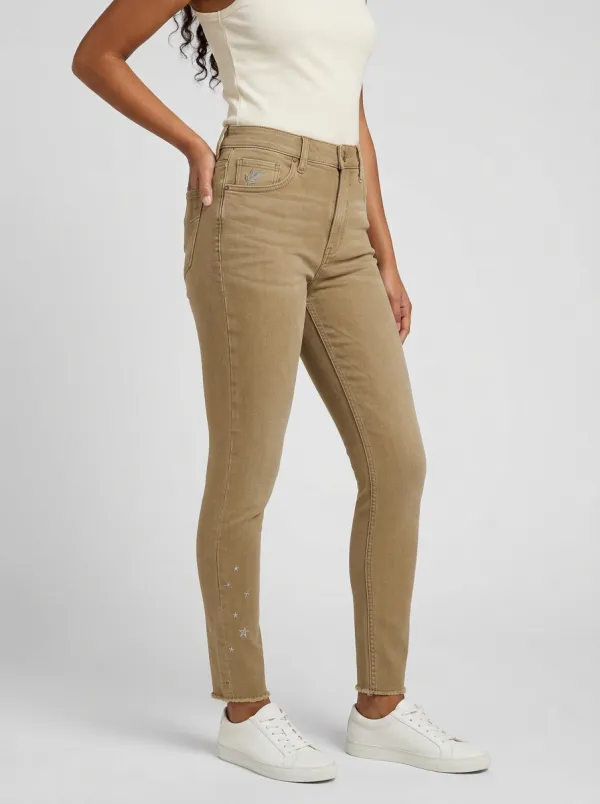 Women's Leaf Star Embroidered Black Printed Slim Jeans