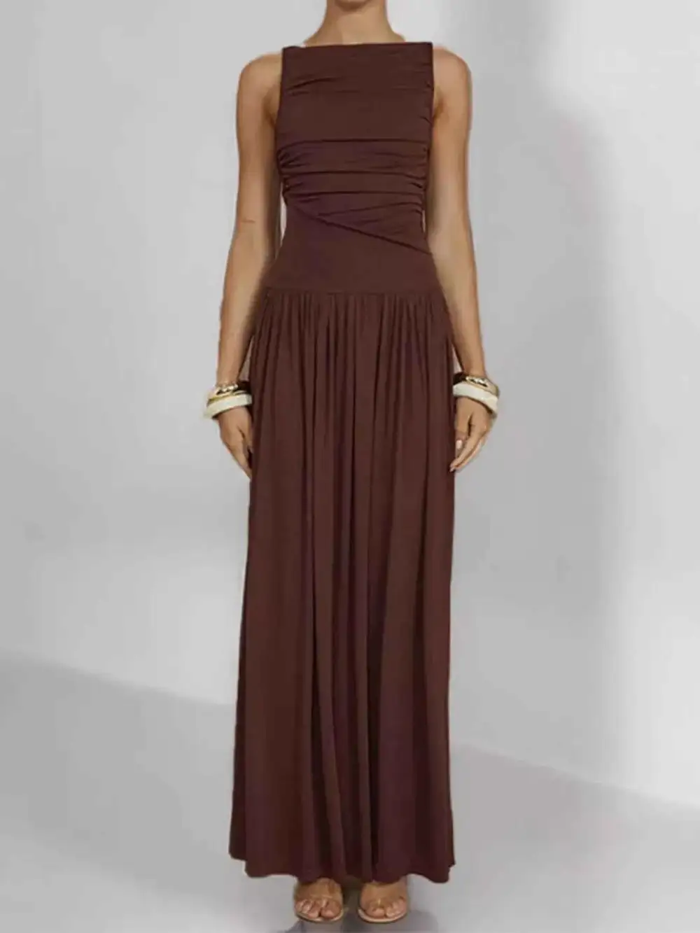 Plus Size Ruched Sleeveless Maxi Dress