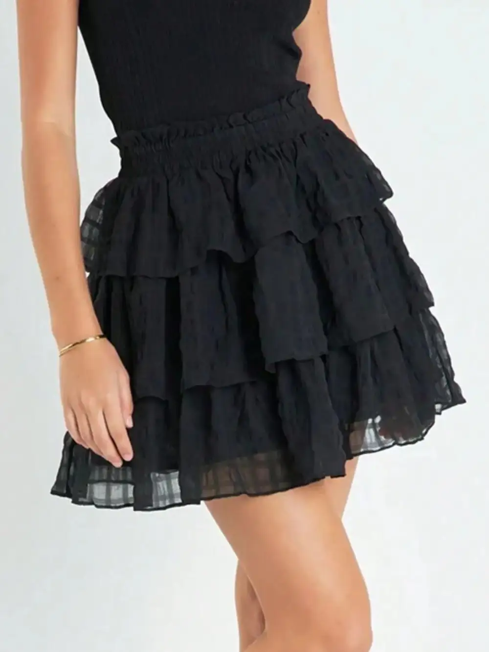 Refined Smocked Ruffle Trim Detail Skirt