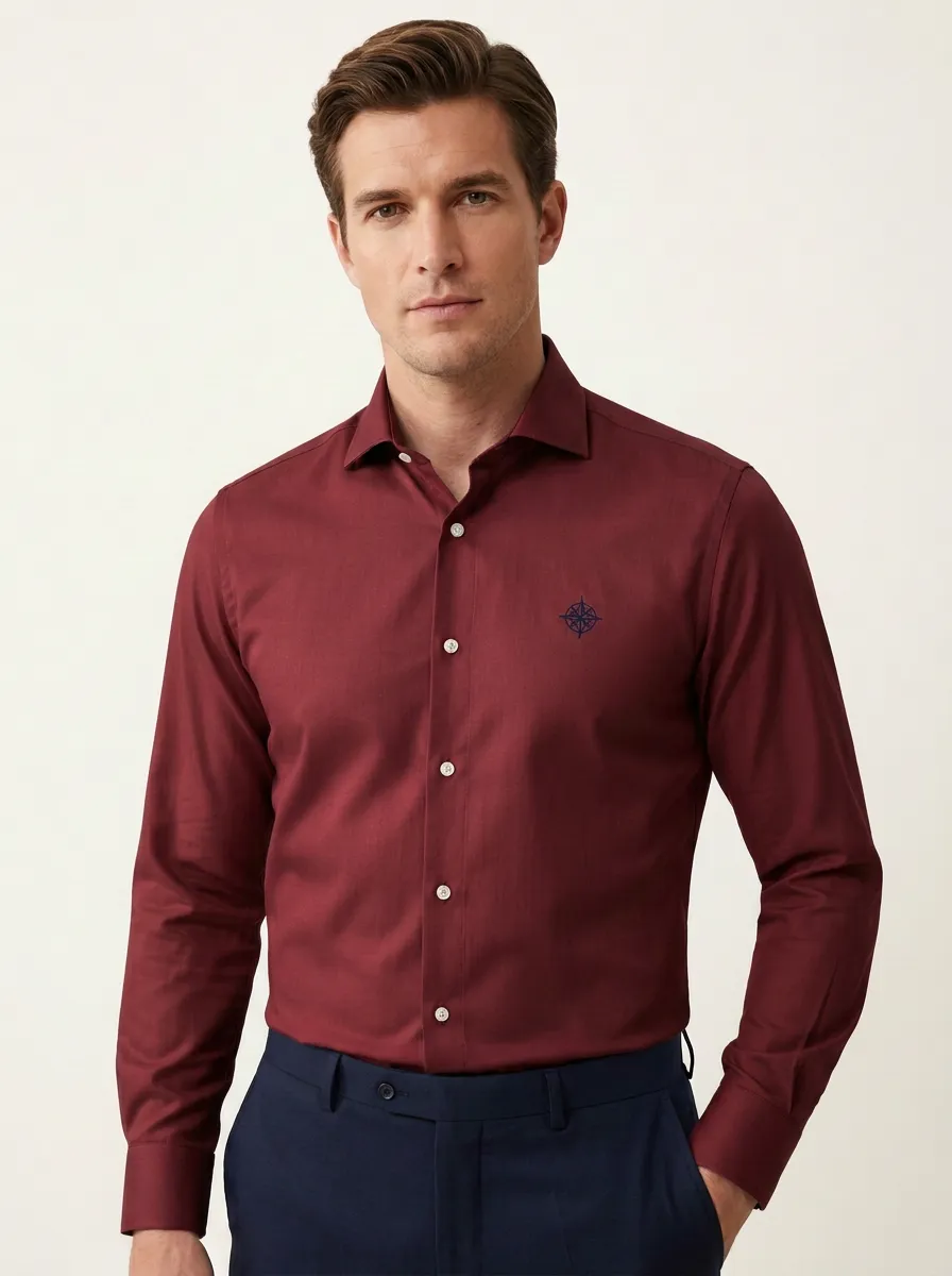 Men's Non-Iron Cotton Compass Printed Accent Shirt