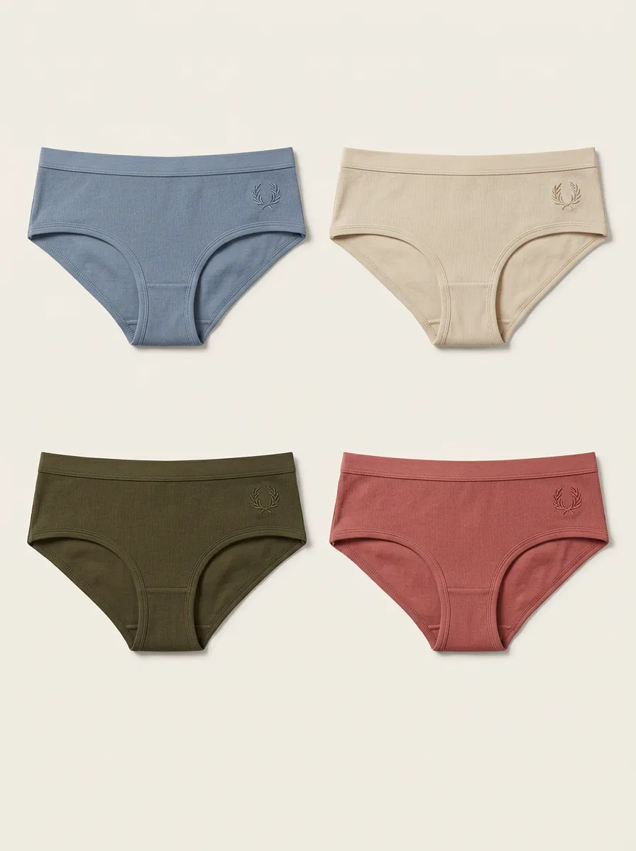 Women's Four-Pair Laurel-Wreath Ribbed Wide-Waist Brief Set
