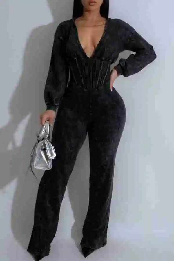 Hooded Patchwork Long Sleeve Jumpsuit
