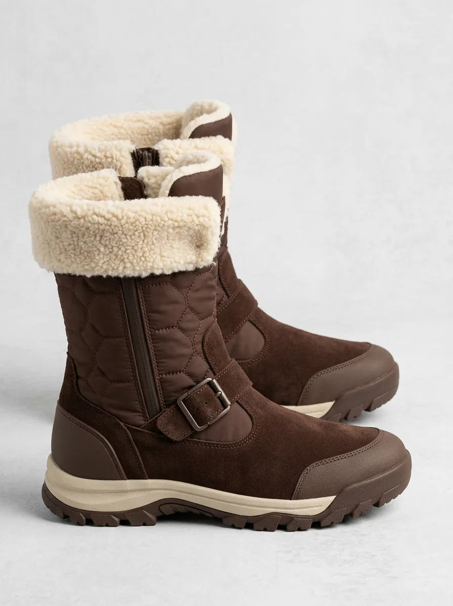 Weekend Faux Fur Lined Quilted Brown Casual Snow Boots