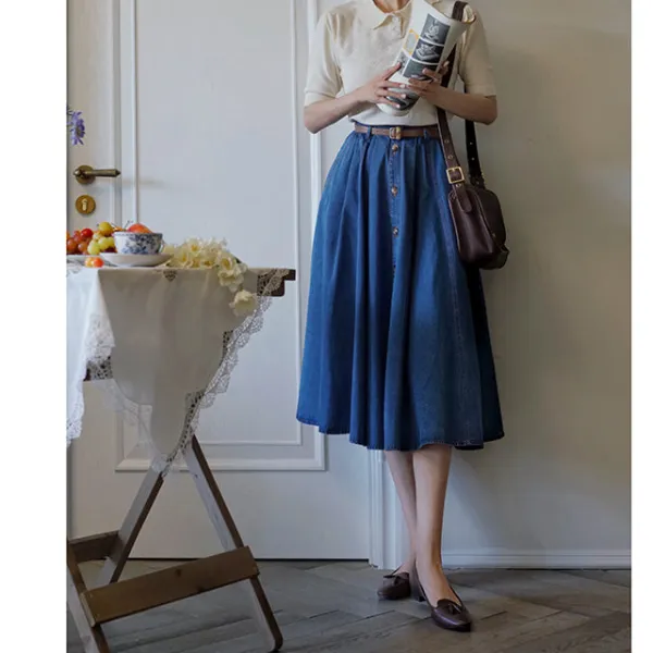 Polished Soft Everyday Casual Denim Skirt
