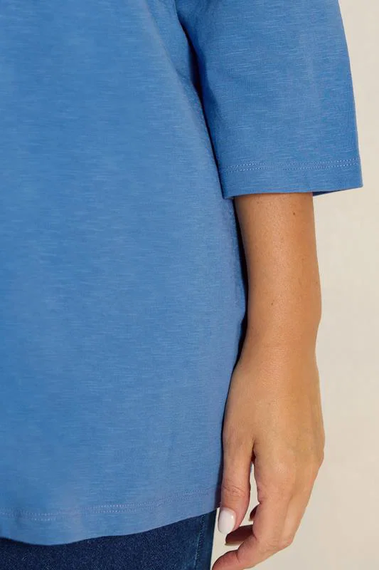Cobalt Blue V-Neck Cotton T-Shirt detail 3