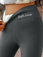 Women's Fleece Lined Leggings Leggings Cozy Fleece Lined Fashion Comfort Full Length High Waist Letter Patchwork Thermal Warm Soft Breathable Micro-elastic Casual Daily Outdoor Black Gray Fall Winter