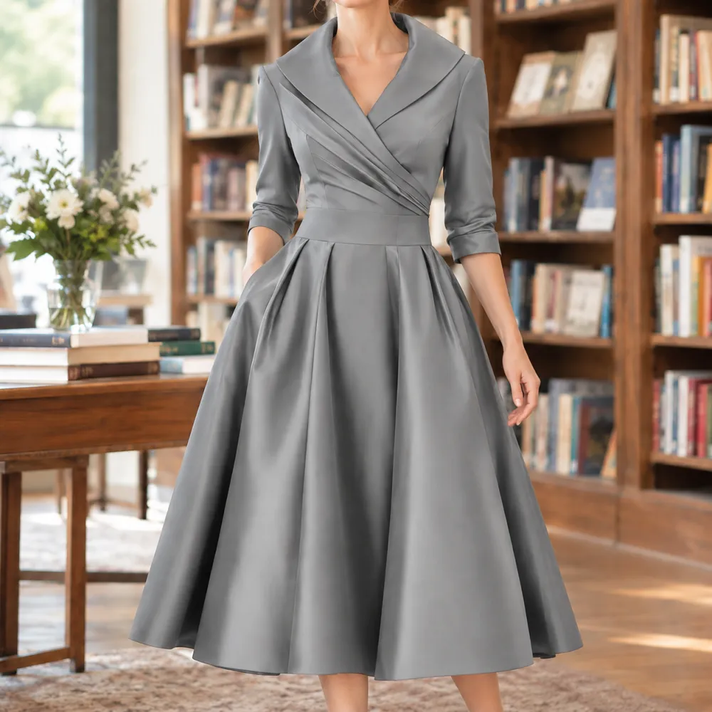 Pleated Asymmetric Midi Dress