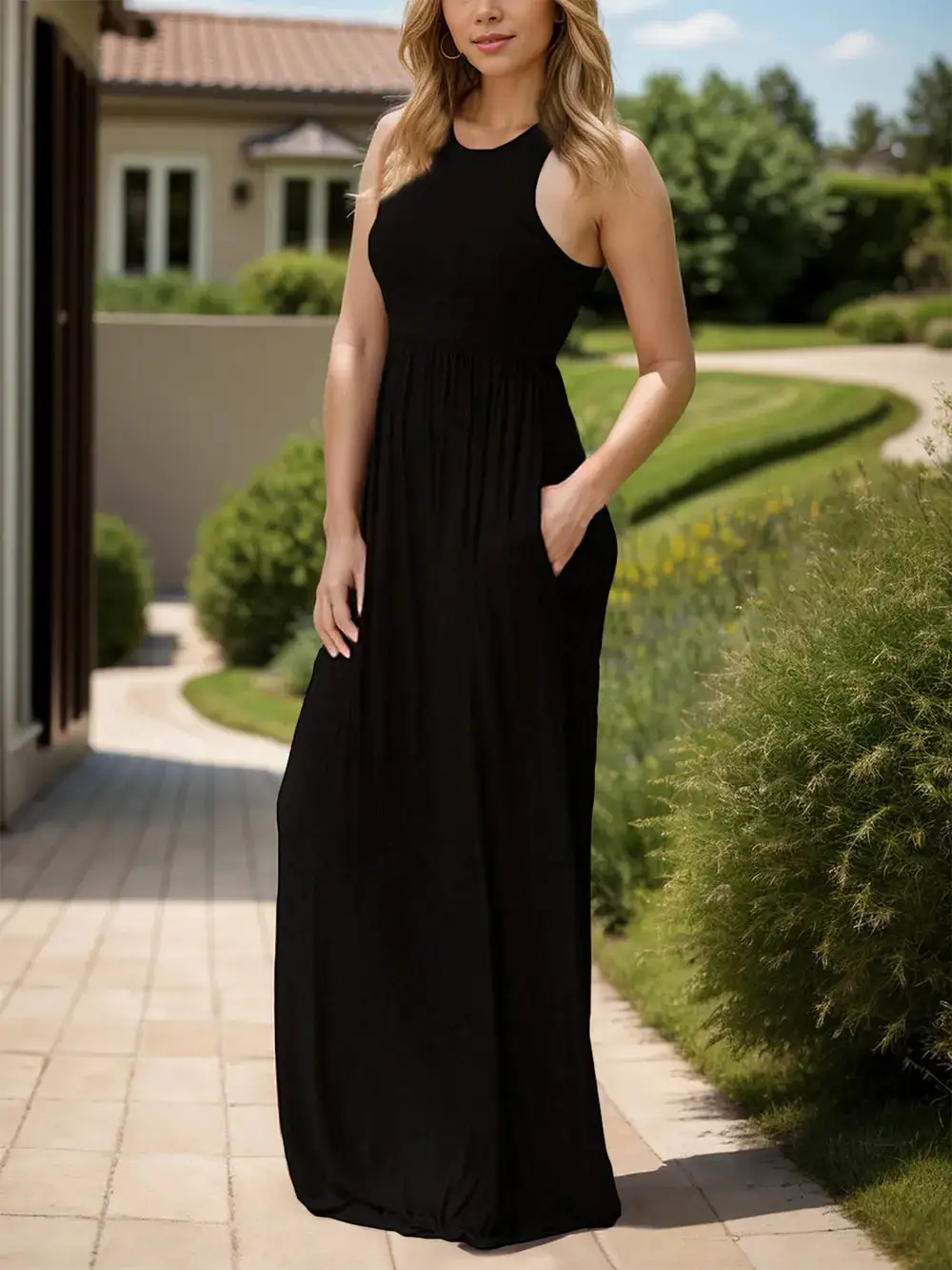 Pocket Detail Round Neck Dress