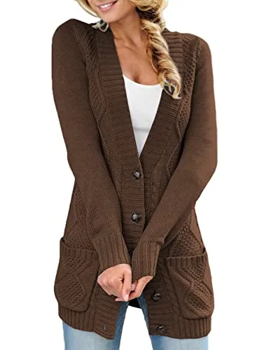 Women Open Front Cardigan Sweater Button Down Knit Sweater Coat