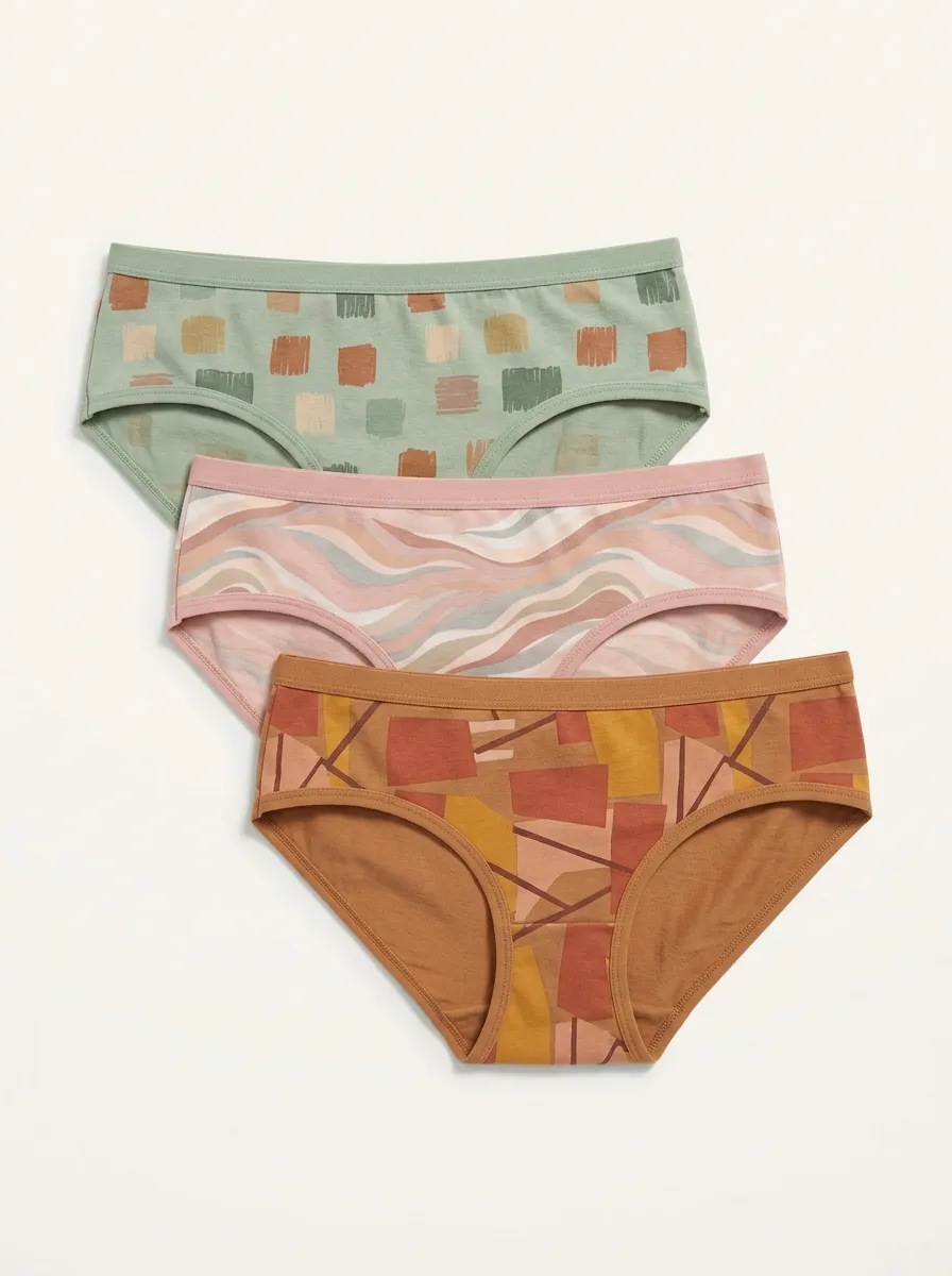 Women's Boho Abstract Geometric Wave Printed Three Pack Panties