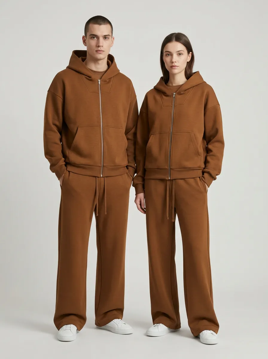 Unisex Minimalist Zip-Up Hoodie Easy Motion Two-Piece Set