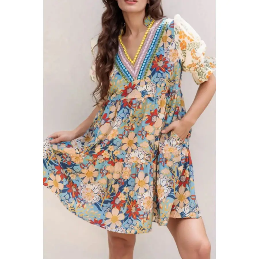 Soft Everyday Notched Flounce Sleeve Mini Dress