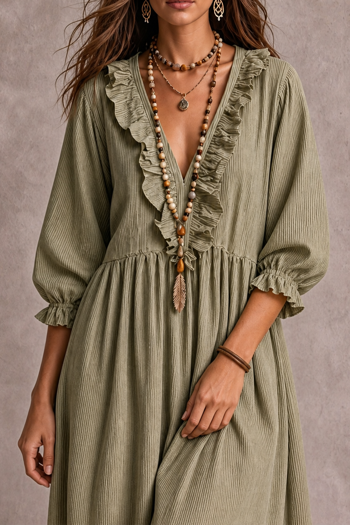 Classic Plunge Neck Striped Maxi Dress
