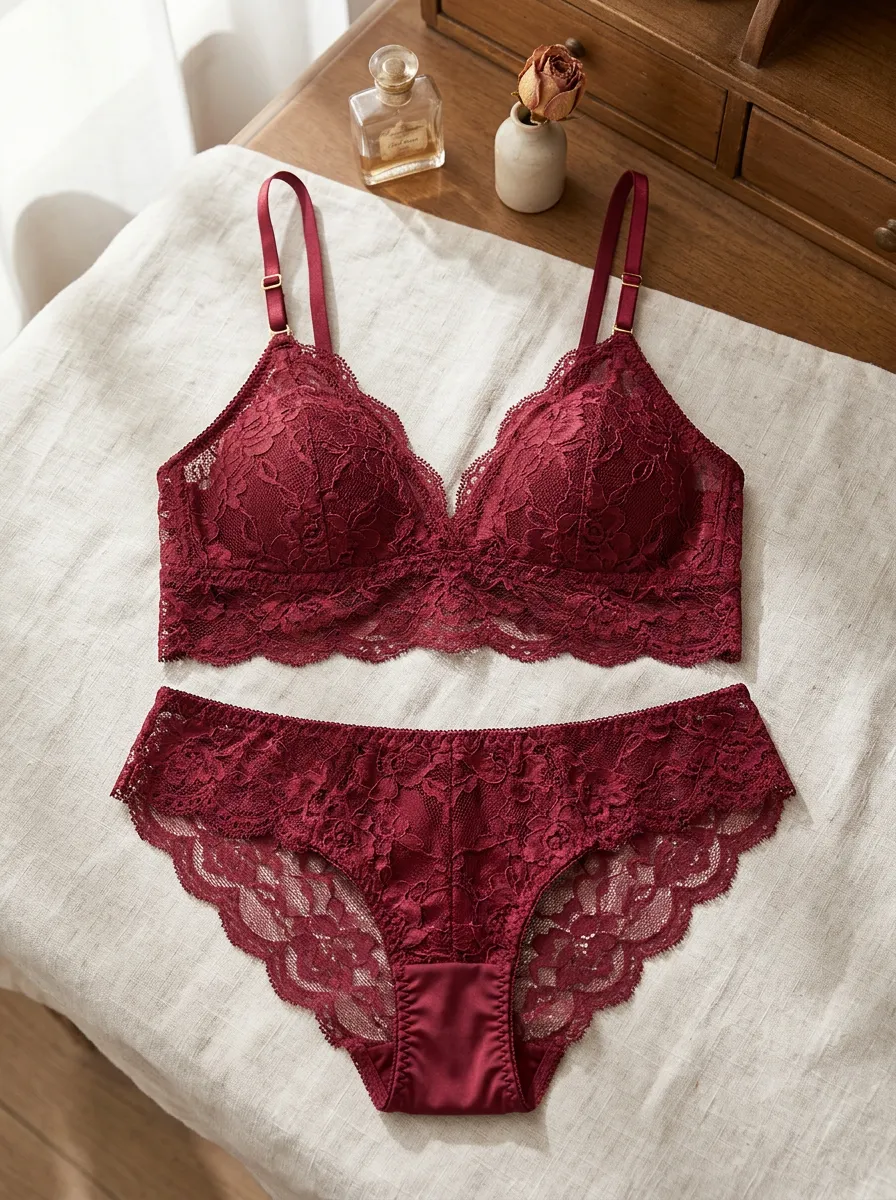 Women's Floral Lace And Floral Bikini Brief Lingerie Set